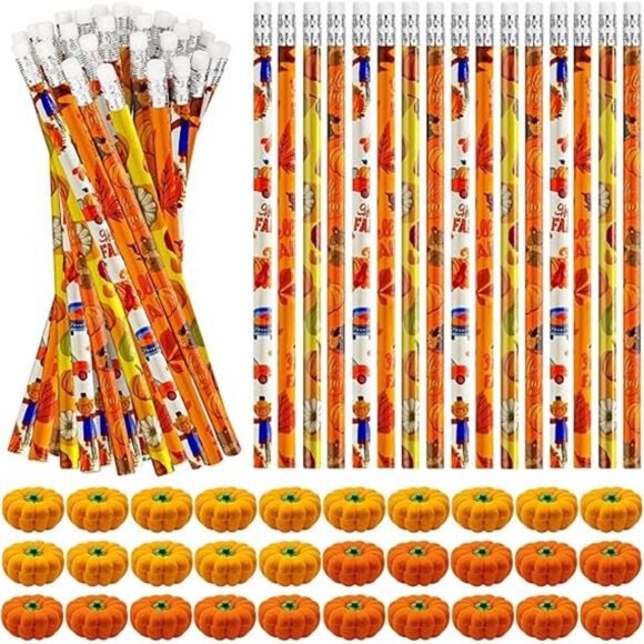 Cinrobiye 60 Pieces Fall Thanksgiving Day Pencils with Pumpkin Eraser Bulk Fall - Picture 7 of 7